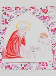 Doop Kaart - Heilige Maria en Beschermengel - Pink