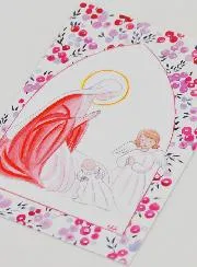 Doop Kaart - Heilige Maria en Beschermengel - Pink