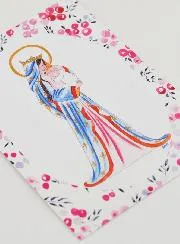 Doop Kaart - Gekroonde Maria met Lelies - Pink Roze