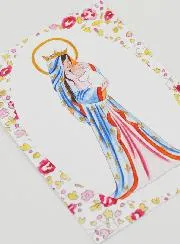 Doopkaart - Gekroonde Maria met Lelies - Roze