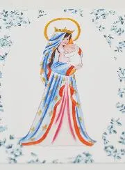 Kaart Doopsel - Gekroonde Maria met Lelies - Blauwe Rozen