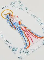 Kaart Doopsel - Gekroonde Maria met Lelies - Blauwe Rozen