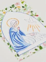 Doop-Kaart Maria met Duif Heilige Geest - Blauw en Groen
