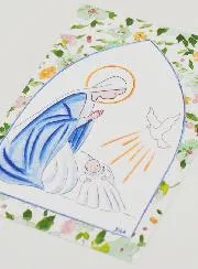 Doop-Kaart Maria met Duif Heilige Geest - Blauw en Groen