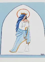 Kaart Doopsel - Gekroonde Maria met Kind Jezus - Licht Blauw