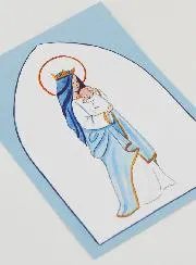 Kaart Doopsel - Gekroonde Maria met Kind Jezus - Licht Blauw