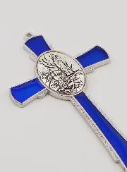 Kruis Lourdes Blauw 10 cm - Medaillon Verschijning Maria van Lourdes