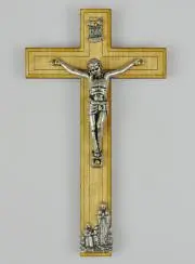 Kruisbeeld Hout met Verschijningen van Lourdes - Zilverkleurig 12 cm