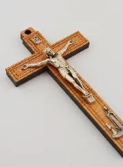 Kruisbeeld Hout met Verschijningen van Lourdes - Zilverkleurig 12 cm