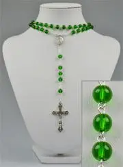 Trendy Rozenkrans Collier met Groene Kristal Kralen van Lourdes - 50 cm