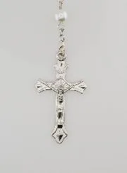 Rozenkrans Wtte Kralen en Lourdes Medaille - 60 cm