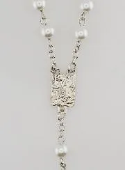 Rozenkrans Wtte Kralen en Lourdes Medaille - 60 cm