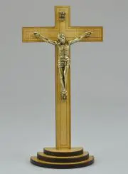 Altaarkruis Hout met Corpus Bronskleurig - 16 cm