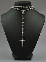 Trendy Zilverkleurig Rozenkrans Collier met Druppel Lourdes Water