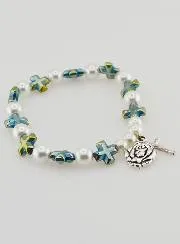 Armband Tientje Kruizen Groen en Parelmoer Parels