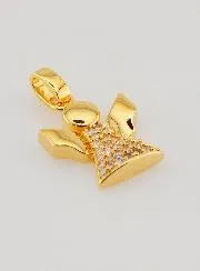 Hangertje Beschermengel Verguld en Strass Diamanten - 15 mm.