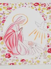 Doop Prent - Maagd Maria en Heilige Geest Duif - Roze