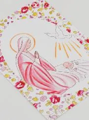 Doop Prent - Maagd Maria en Heilige Geest Duif - Roze