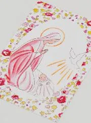 Doop Prent - Maagd Maria en Heilige Geest Duif - Roze