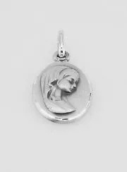Doop Medaillon Maagd Maria met Sluier Echt Zilver