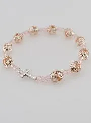 Armband Tientje Bewerkte Roze Kralen op Elastiek