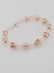 Armband Tientje Bewerkte Roze Kralen op Elastiek