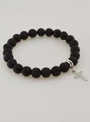 Armband Lava Steen en Kruisje