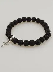 Armband Lava Steen en Kruisje