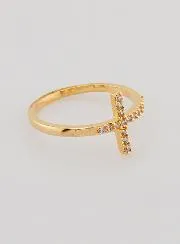Ring Kruis Zirkonia Diamanten - Verguld - Maat 58