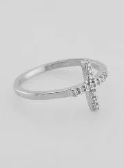 Ring Kruis met Zirkonia Strass - Echt Zilver - Maat 58