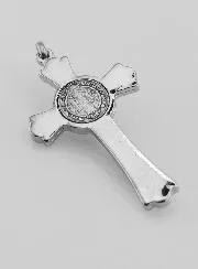 Hanger Kruis Heilige Benedictus Zilverkleurig - 5 cm