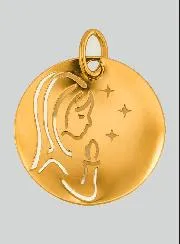 Gouden Doop Medaillon Heilige Maria Biddend met Sterren