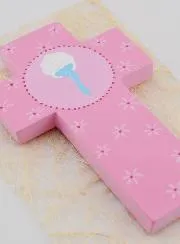 Kruis Kind Hout Water van de Doop - Roze