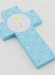 Kruis Kind Hout Kaars Alpha Omega - Blauw