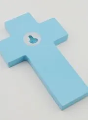 Kruis Kind Hout Kaars Alpha Omega - Blauw