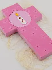 Kruis Kind Kaars Alpha Omega - Roze