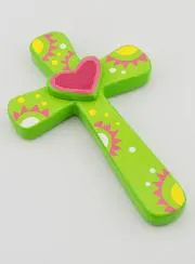 Houten Kruis - Groen - Hart Roze