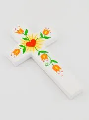 Houten Kruis - Hart van de Liefde & Oranje Bloemen
