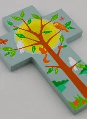 Kruisje Kind Hout - Levensboom en Vogels
