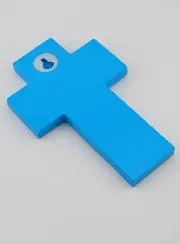 Kruisje Kind Hout Heilige Geest Duif en Kerk - Blauw