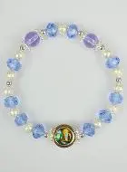 Religieuze Armband Glaskralen Blauw - Medaille Lourdes