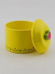 Rozenkrans Doosje Hout - Geel met Roze Hart