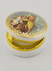 Hostiedoosje Afbeelding Gekroonde Maria met Kind Jezus - 5 cm