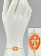 Armband Kruis Verguld - Strass Diamanten & Oranje Emaill