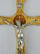 Kruisbeeld Heilige Benedictus van Olijf Hout - 27 cm