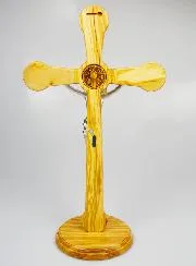 Kruis  Heilige Benedictus van Olijfhout en Brons - 52 cm