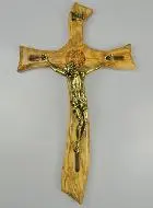 Groot Wand Kruisbeeld Heilige Benedictus van Hout en Brons - 48cm