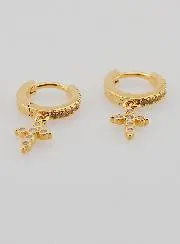 Oorbellen Oorringen Creolen Orthodox Kruisje Verguld en Zirkonia