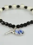 Religieuze Armband Maria Wonderdadige met Kruis van Zwart Kristal en Strass