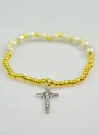 Religieuze Armband Tientje van Strass Kralen & Kruis van Sint Benedictus